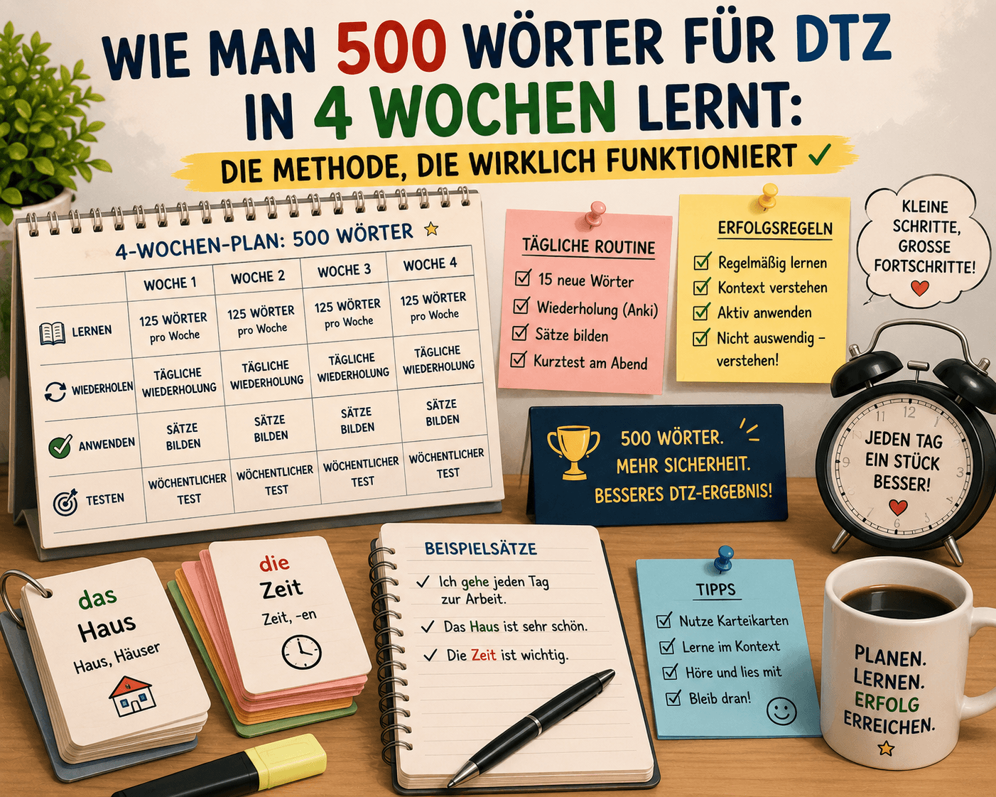500 كلمة DTZ في 4 أسابيع: طريقة التكرار المتباعد مع خطة أسبوعية