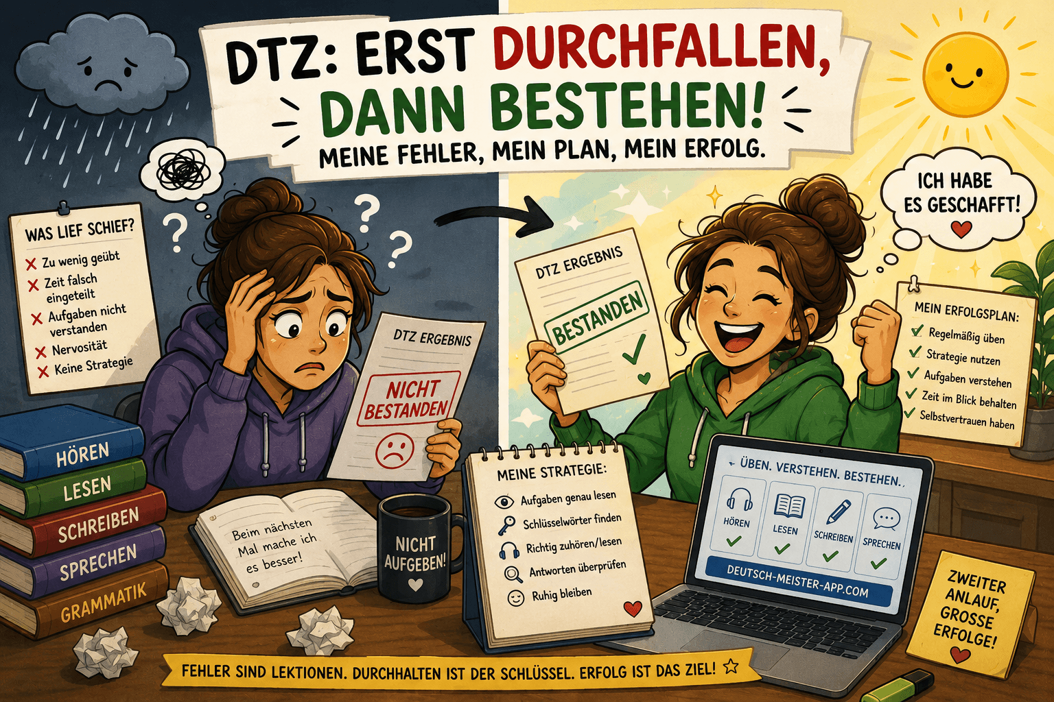 DTZ nicht bestanden: Was ich beim ersten Versuch falsch gemacht habe — und wie ich beim zweiten B1 erreicht habe